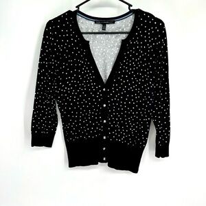 White House Black Market Black Polka Dot Cropped Button Front Cardigan Sz Small